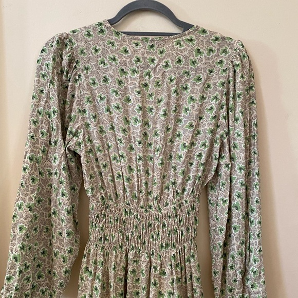 Dress Forum Green Floral Maxi Dress Long Sleeve Smocked Waist Boho Size S - Picture 6 of 9